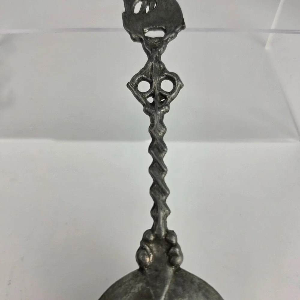 Antique Dutch Pewter Souvenir Spoons Set of 4 Volendam Holland Stork Tavern Scen